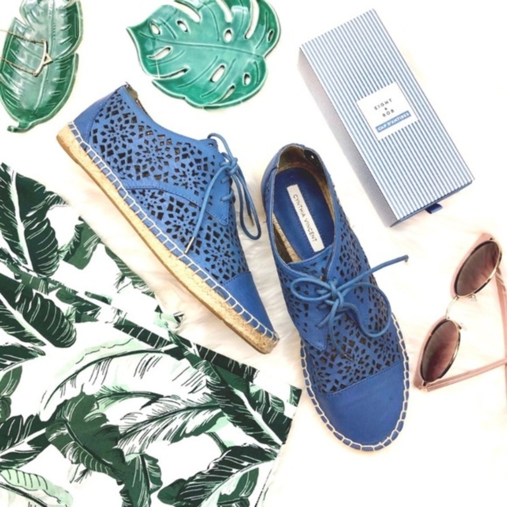 Cobalt Leather Laser Cut Espadrille Sneakers